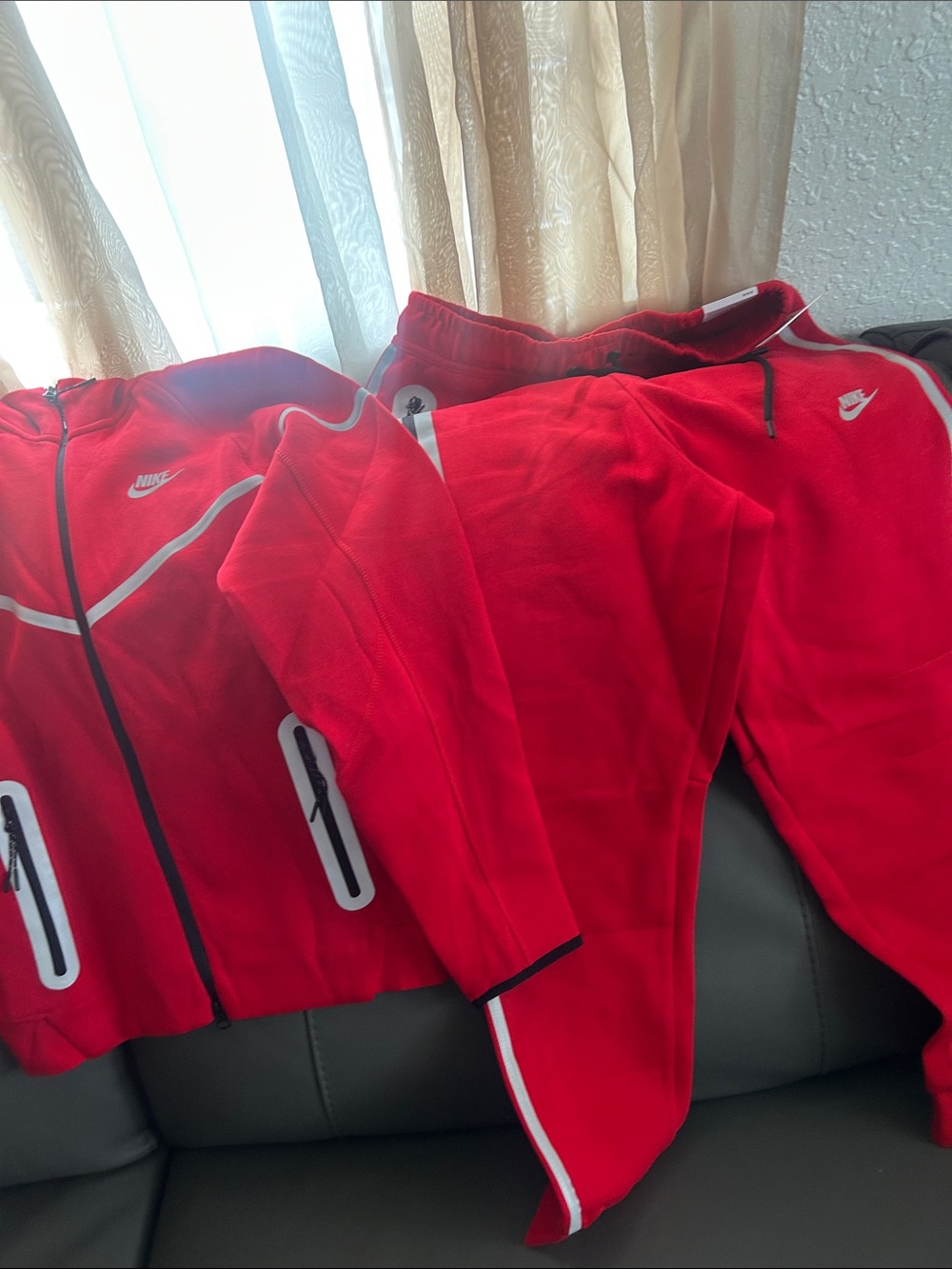 Nike Mens Red Jogger Sweatpants with Contrast Piping